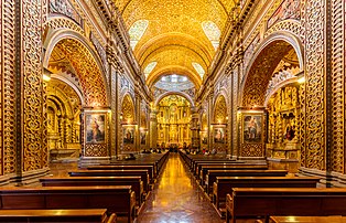 Vue intérieure de l'église de la Compagnie de Quito (Équateur). (définition réelle 8 062 × 5 184)