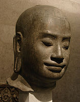 Portrait of Jayavarman VII meditating, Bayon style circa end of 12th century to early 13th century