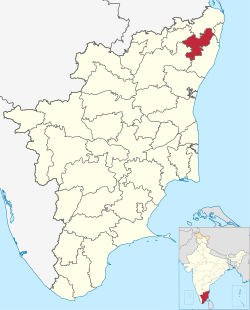 Kancheepuramin piirikunta Tamil Nadun kartalla.