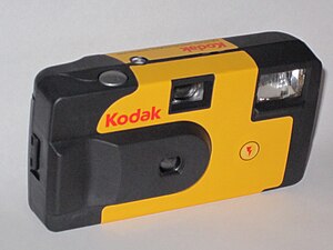 Front view of a Kodak disposable camera. Photo...