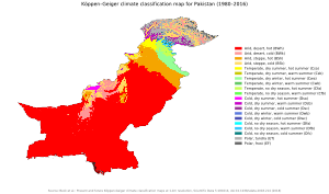 Koppen climate classification of Pakistan Koppen-Geiger Map PAK present.svg