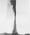 The oil rising to the surface after being struck at Spindletop