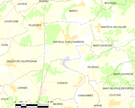 Mapa obce Verteuil-sur-Charente