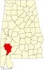 Map of Alabama highlighting Clarke County Map of Alabama highlighting Clarke County.svg