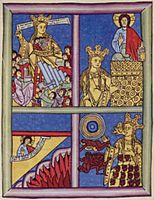 ヒルデガルト・フォン・ビンゲン、『神の業の書』(Liber Divinorum Operum)より「水と精霊の母性」、1165年、Benediktinerinnenabtei Sankt Hildegard, Eibingen (bei Rüdesheim)