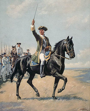 Montcalm leading his troops at Quebec.