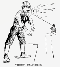 A black-and-white illustration showing a baseball player yelling on a baseball field
