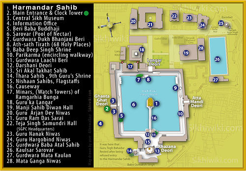 Map of the Harmandar Sahib Complex, click to enlarge