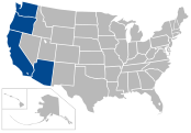 A map of the Pac-10 as it existed between 1978 and 2011