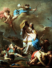 Niobe's children are killed by Apollo and Diana, by Pierre-Charles Jombert Pierre-Charles Jombert - Les enfants de Niobe tues par Apollon et Diane.JPG