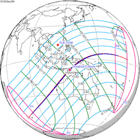 Carte de l'éclipse générale.