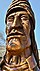 Sequoyah en séquoia ? Sculpture en bois devant le Musée des Indiens cherookees, en Caroline du Nord.