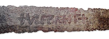 Schriftzug "+VLFBERHT+" auf einer Klinge des 9. Jahrhunderts im GNM Nürnberg.