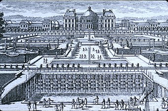 Incisione del XVII secolo dei giardini di Vaux-le-Vicomte