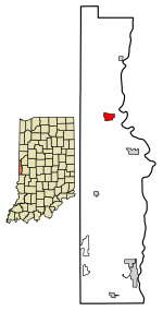 Location of Cayuga in Vermillion County, Indiana.