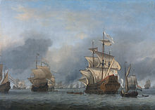 Painting of the Four Days' Battle of 1666 by Willem van de Velde the Younger Willem van de Velde (II) - De verovering van het Engelse admiraalschip de 'Royal Prince'.jpg