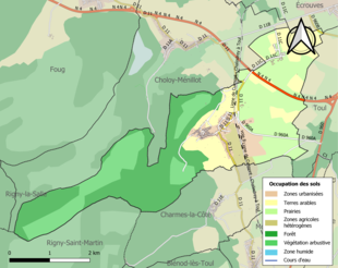 Carte en couleurs présentant l'occupation des sols.