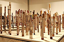 Ramingining Artists: The Aboriginal Memorial Aboriginal hollow log tombs02.jpg