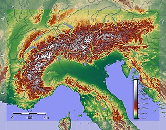 Digitales Geländemodell der Alpen