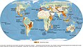 Mappa dei punti caldi della biodiversità nel mondo, tutti fortemente minacciati dalla perdita e dal degrado dell'habitat, 2014.