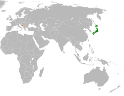 JapanとBosnia and Herzegovinaの位置を示した地図