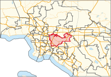 Description de l'image California's 38th congressional district in Greater Los Angeles (since 2023).svg.