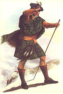 A Victorian era, romanticised depiction of a member of the clan by R. R. McIan, from The Clans of the Scottish Highlands, published in 1845. Clan Sutherland (MacIan).jpg