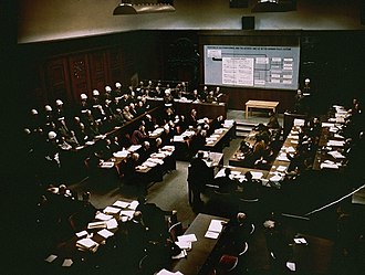 Evidence about the Nazi Ernst Kaltenbrunner's war crimes is presented at the Nuremberg trials. Evidence about Ernst Kaltenbrunner's crimes is presented at the International Military Tribunal.jpg