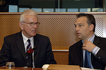 Orban and Hans-Gert Pottering in 2006 Flickr - europeanpeoplesparty - EPP Political Bureau 9 November 2006 (97).jpg