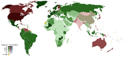 Popularita fotbalu (tmavší barva označuje vyšší popularitu, zeleně jsou vyznačeny státy, ve kterých je fotbal nejpopulárnějším sportem)