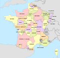 France in 1789, colored map.