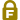 A symbolic representation of a padlock, gold in color. On the body is a white capital letter F.