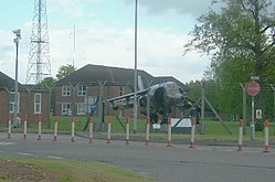 Beacon Barracks' gate guardian is a Hawker Siddeley Harrier.