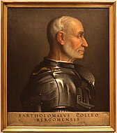 喬萬·巴提斯塔·莫羅尼（英语：Giovan Battista Moroni）的《巴托洛梅奧·科萊奧尼肖像畫（義大利語：Ritratto di Bartolomeo Colleoni）》，62 × 50cm，約繪於1566－1569年，1935年始藏，來自路易吉·阿爾貝里科·特里沃爾齊奧的藏品[19]