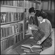 Heart Mountain Relocation Center, Heart Mountain, Wyoming. Scene in the Heart Mountain High School library