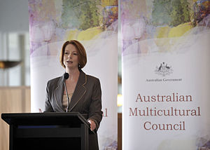 Julia Gillard speaking at the lanch of the Aus...