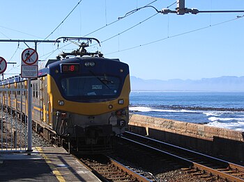 Metrorail train leaving Kalk Bay station