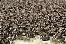 Kilobot thousand-robot swarm developed by Radhika Nagpal and Michael Rubenstein at Harvard University. Kilobot robot swarm.JPG