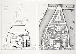 Plan du Palais et de la Conciergerie en 1380 et 1754.