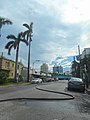 Vemar Market Fire, September 26, 2017, Washington Avenue, near 16th Street, 6:45 AM -10:30 AM, View of 15th Street eastwards to Washington Avenue from Drexel Avenue. Water hoses extended from 15th Street and Drexel Avenue, towards Washington Avenue, due to lack of adequate water pressure near source of fire.