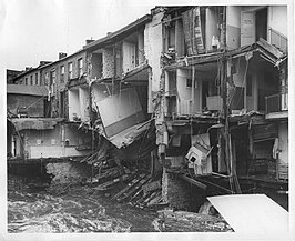 At Main and Wall streets after the October 1955 storm There were three major storms in that affected Norwalk in 1955: Hurricane Connie, Hurricane Diane, and an unnamed storm in October.[12]