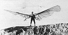 Otto Lilienthal on August 16, 1894, with his kleiner Schlagflugelapparat Otto is going to fly.jpg
