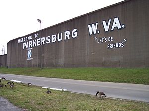 The floodwall of Parkersburg, West Virginia, a...