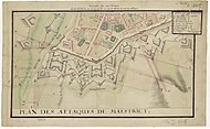 Plan d’époque sur les attaques françaises lors du siège se déroulant d’avril à mai 1748.