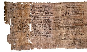 Papyrus Rhind dictus, textus mathematicus ad usum discipulorum, quem scripsit Amosis mathematicus Aegyptius saeculo 17 a.C.n.