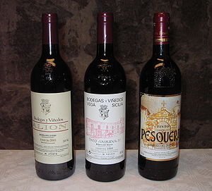 Trio of Ribera del Duero wine bottles: Alion 2...