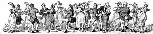 Caricature of longways dance by Rowlandson, second half of 1790s