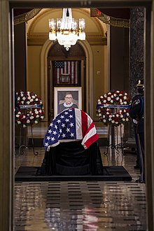 Ginsburg was honored in a ceremony in Statuary Hall, and she became the first woman to lie in state at the Capitol on September 25, 2020 in the United States Capitol.