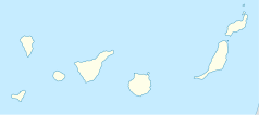 Mapa konturowa Wysp Kanaryjskich, w centrum znajduje się punkt z opisem „Santa Cruz de Tenerife”