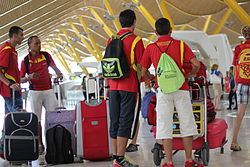 Spanish track and field athletes leaving